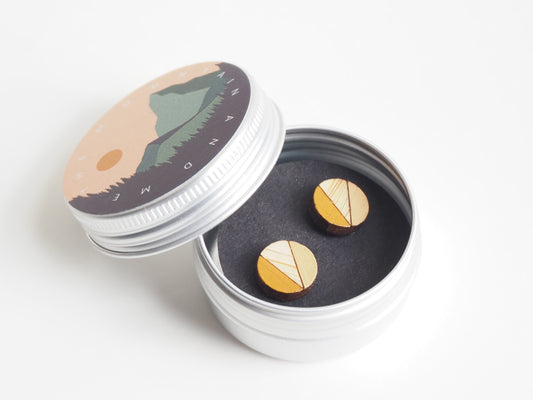 Bamboo Stud Earrings - Round Geometric - Mustard and Caramel