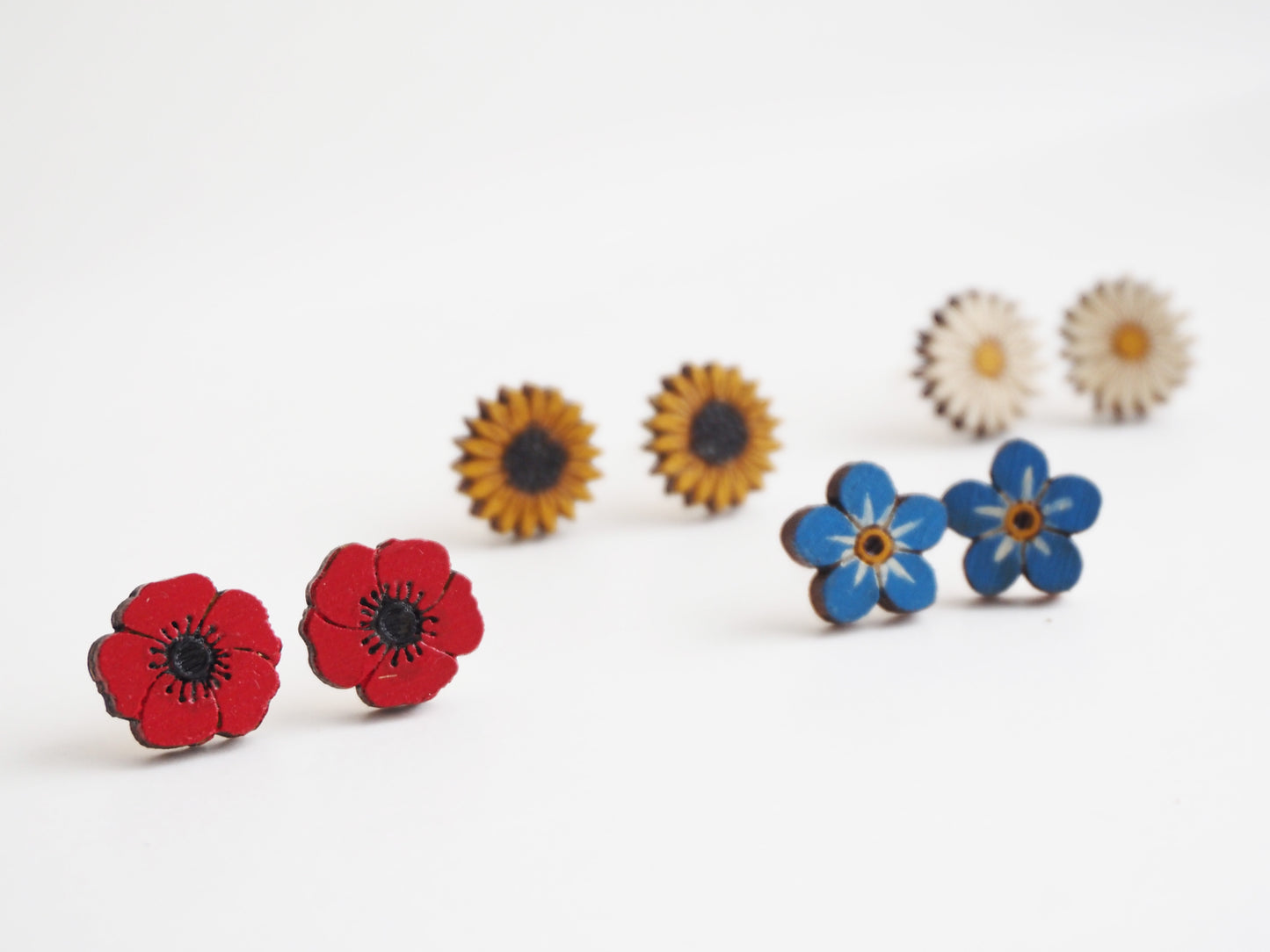 Hand Painted Wooden Forget-Me-Not Earrings | Sustainable Floral Jewellery