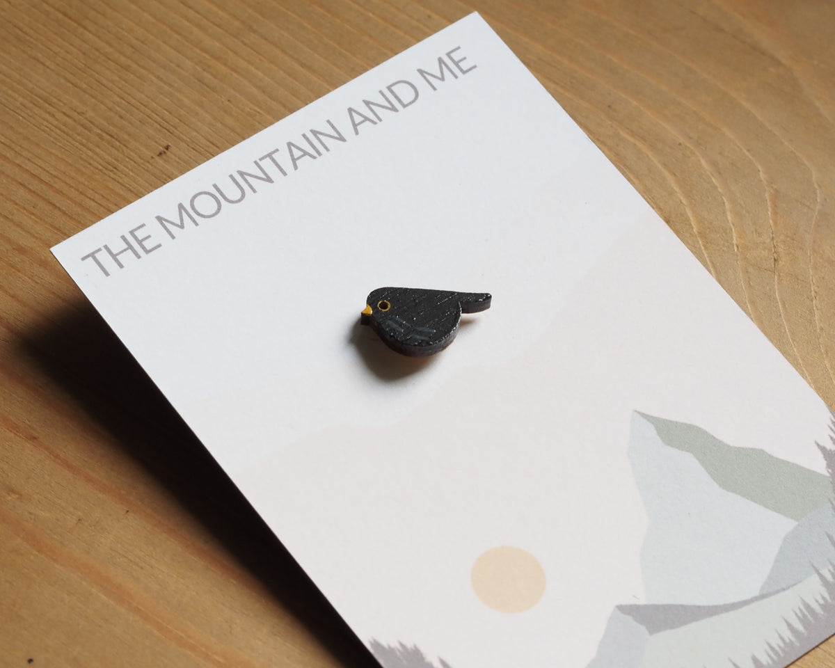 Mini Blackbird Pin Badge – Hand-Painted Bamboo Bird Gift