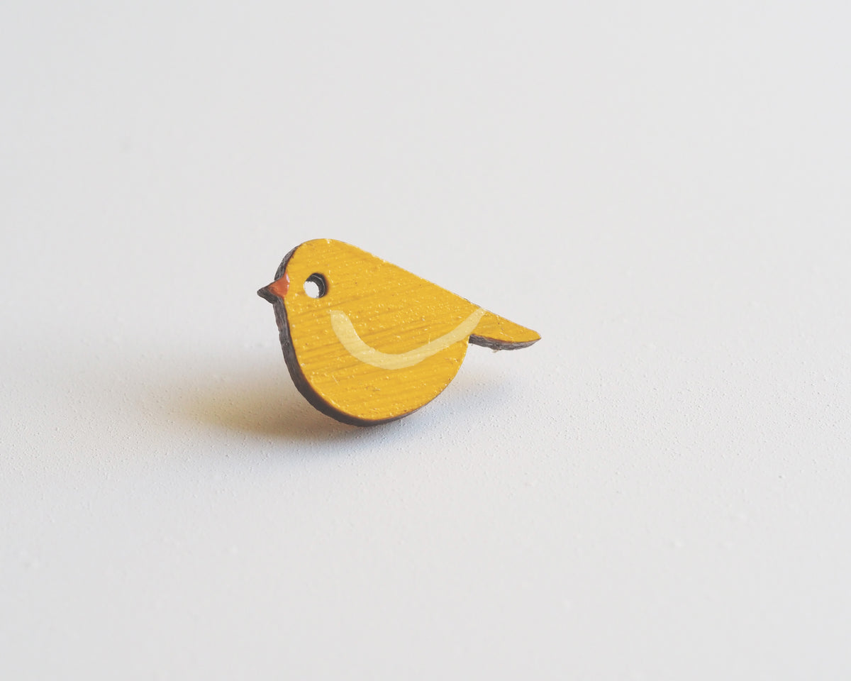 Mini Yellow Canary Pin Badge – Hand-Painted Bamboo Bird