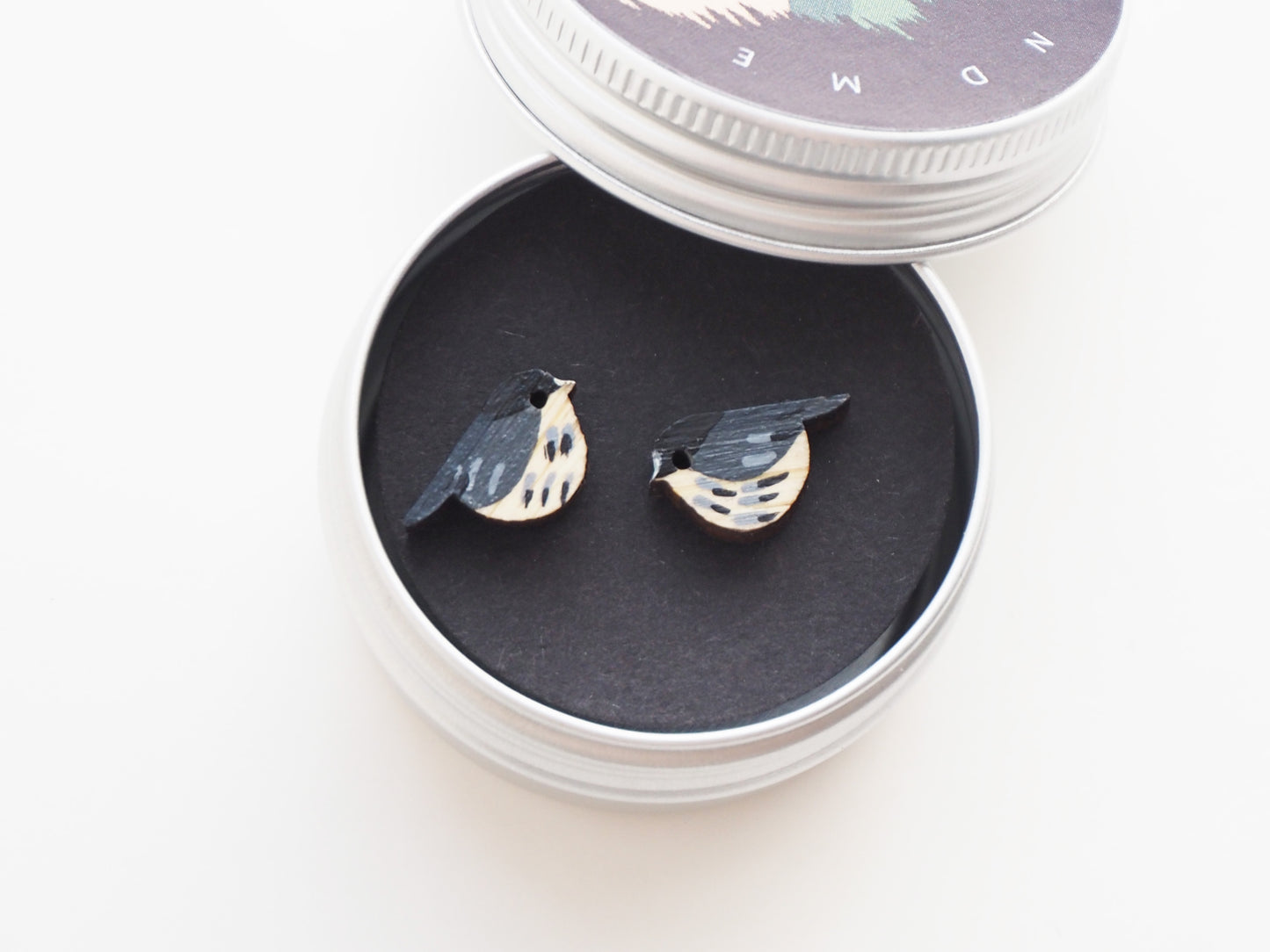 Coal Tit Earrings – Hand Painted Bamboo Bird Stud