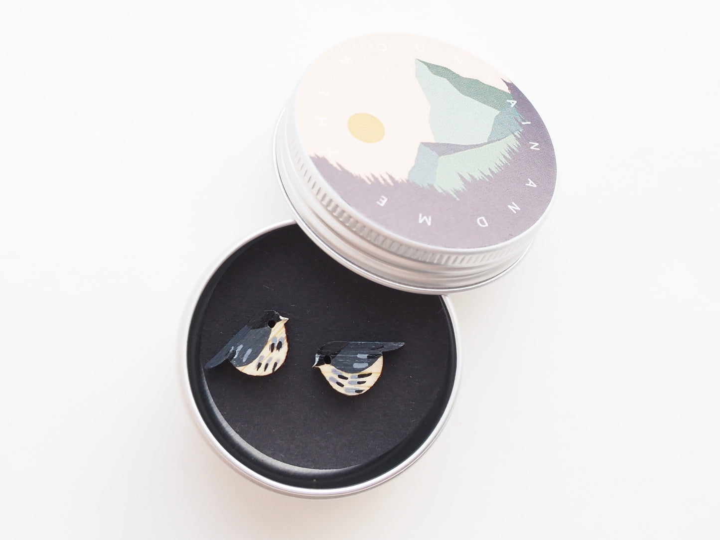 Coal Tit Earrings – Hand Painted Bamboo Bird Stud