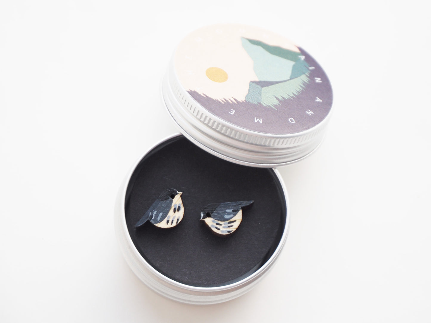 Coal Tit Earrings – Hand Painted Bamboo Bird Stud