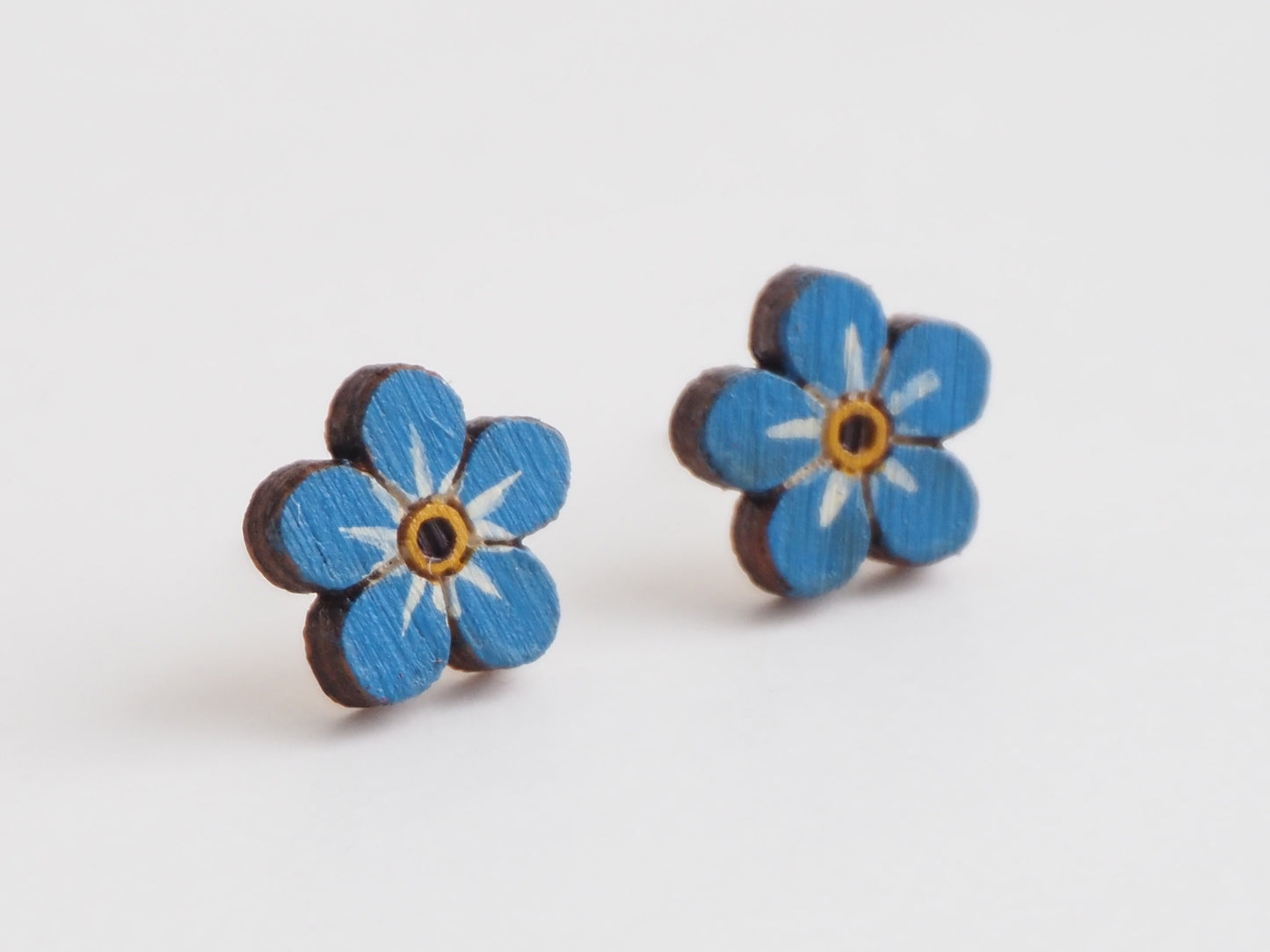 Hand Painted Wooden Forget-Me-Not Earrings | Sustainable Floral Jewellery