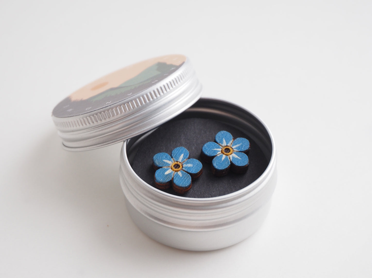 Hand Painted Wooden Forget-Me-Not Earrings | Sustainable Floral Jewellery
