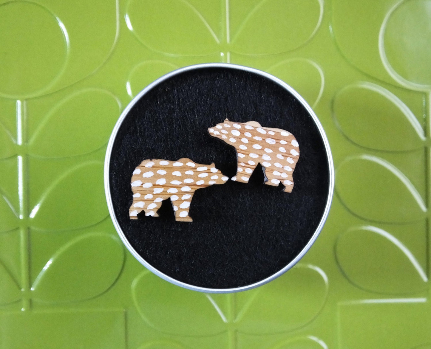 Hand Painted Bear Earrings, Grizzly Studs, Animal Jewellery