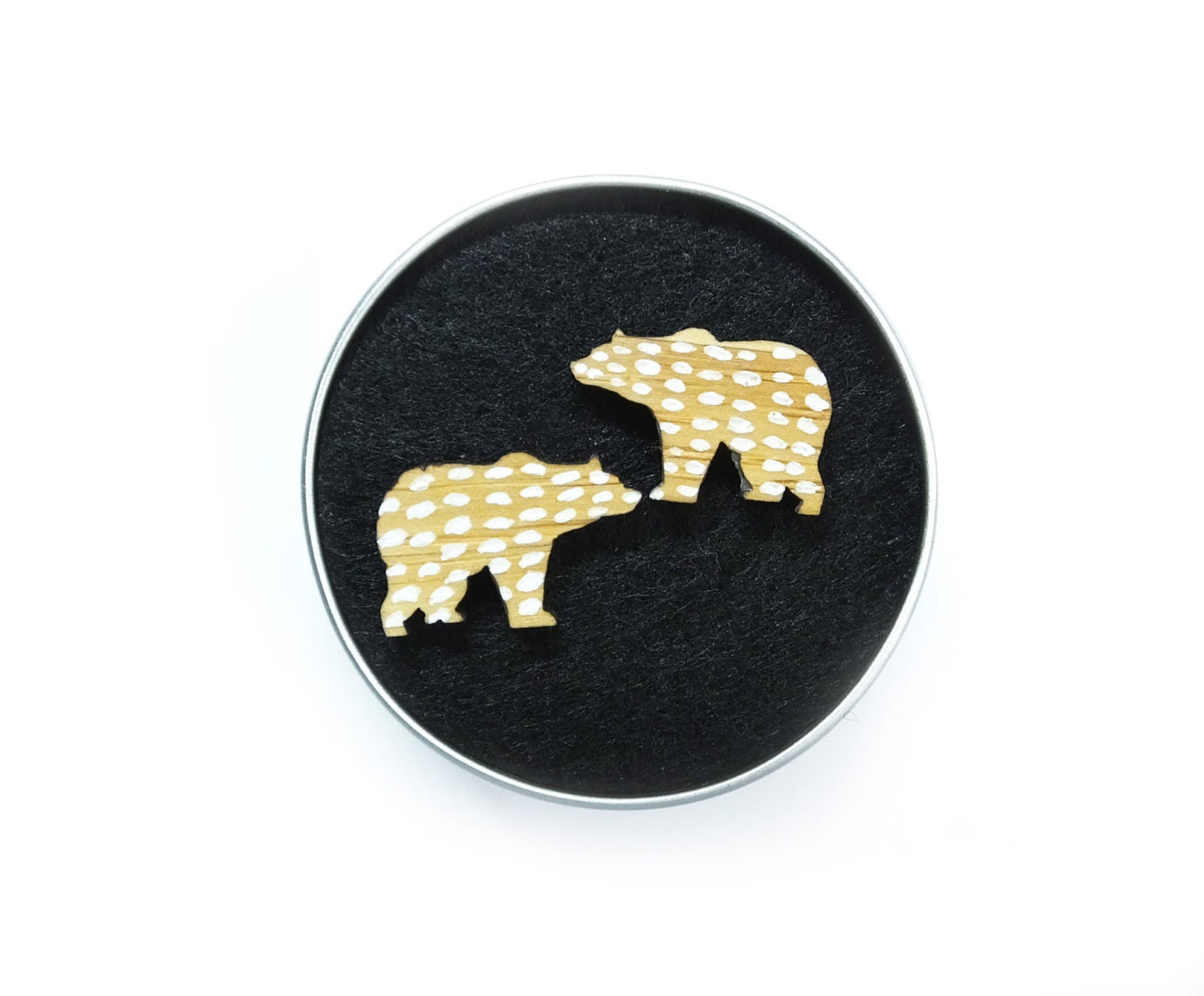 Polar Bear Earrings, Bear Stud Earrings, Hand Painted Wooden Earrings, Sustainable Earrings