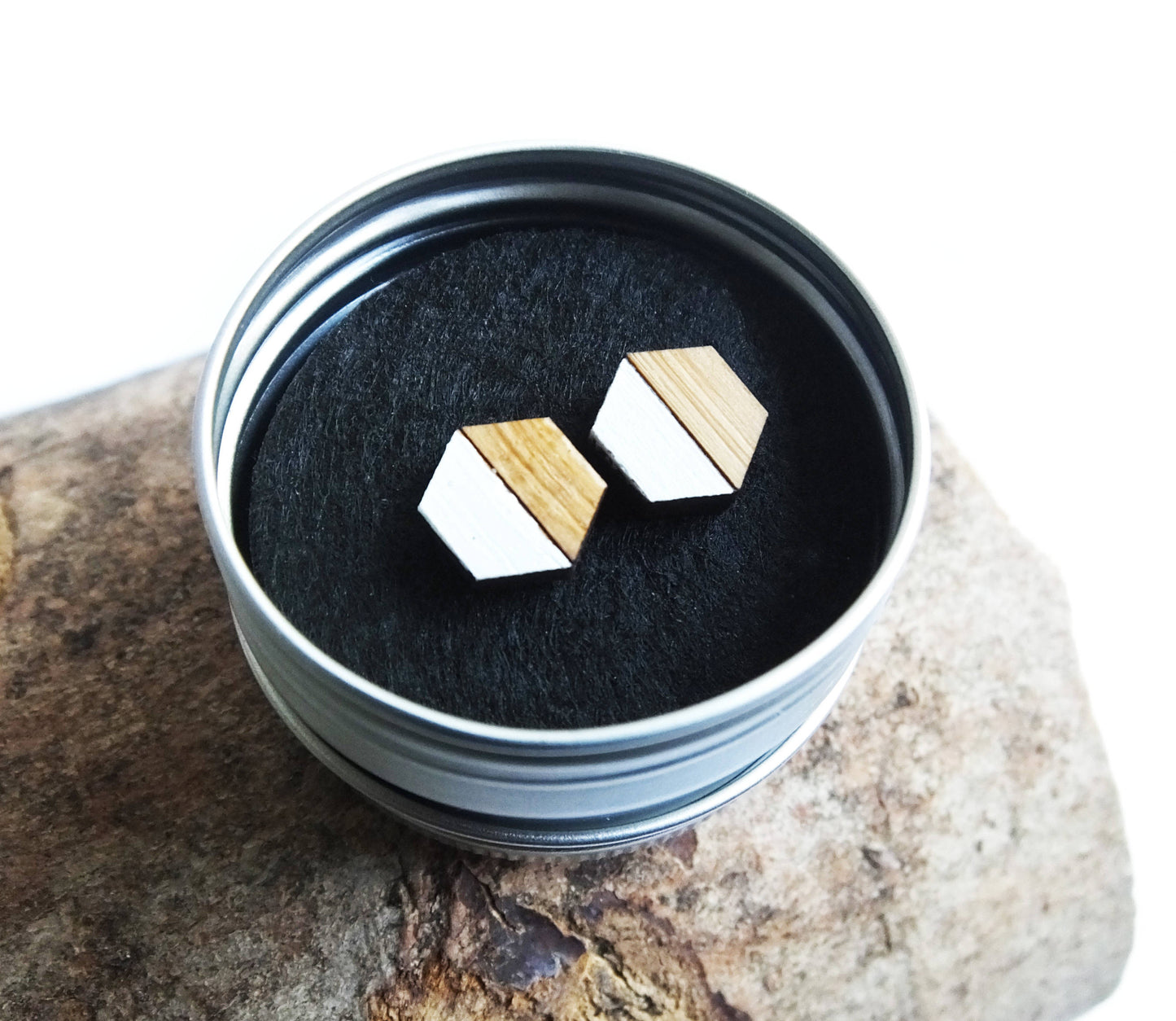 Hexagon Wooden Stud Earrings – Minimal Geometric