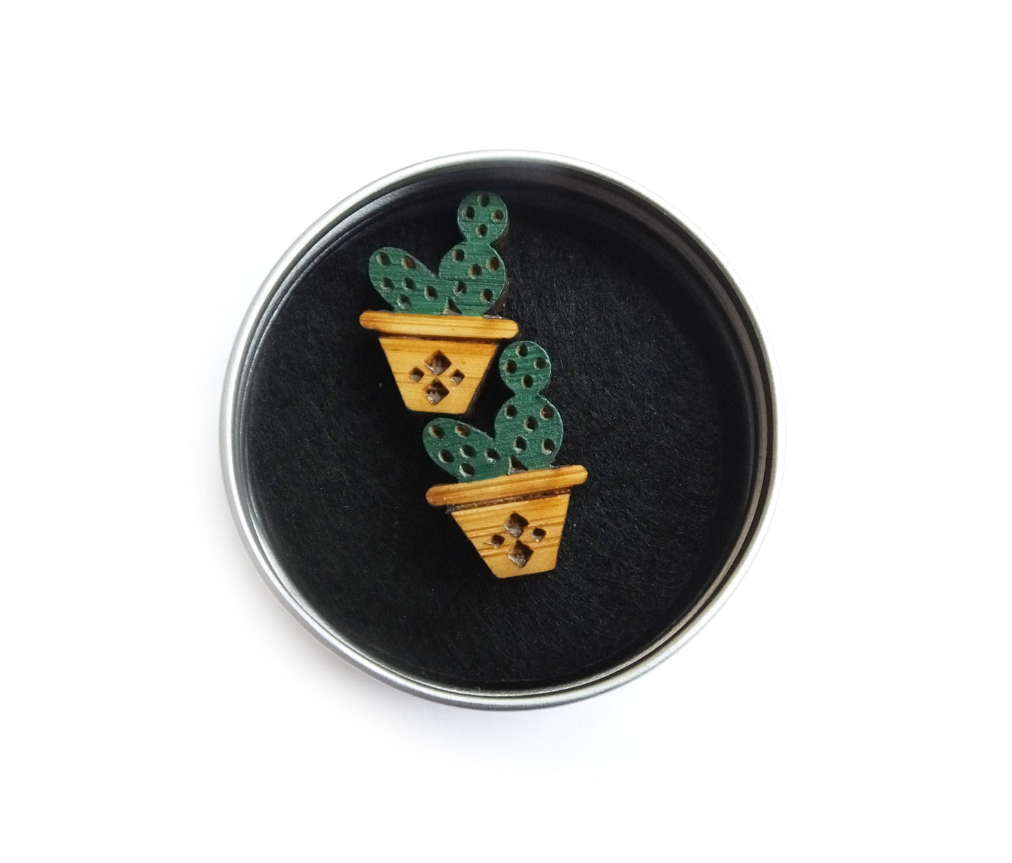 Cactus Stud Earrings, Hand Painted Wooden Earrings, Plant Gifts For Her, Cacti Earrings