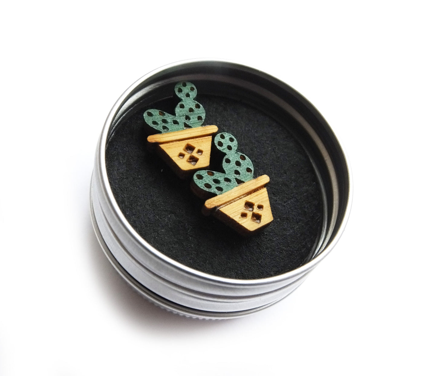 Cactus Stud Earrings, Hand Painted Wooden Earrings, Plant Gifts For Her, Cacti Earrings