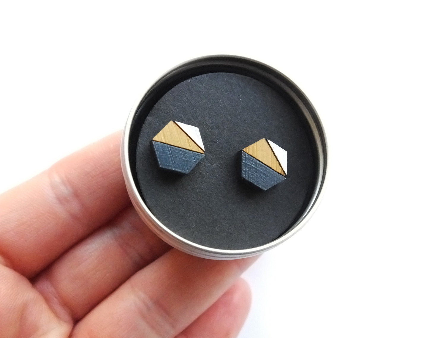 Hexagon Earrings, Geometric Earrings, Hexagon Jewellery, Geometric Stud Earrings, Grey and White, Geometric Earrings, Gift For Her