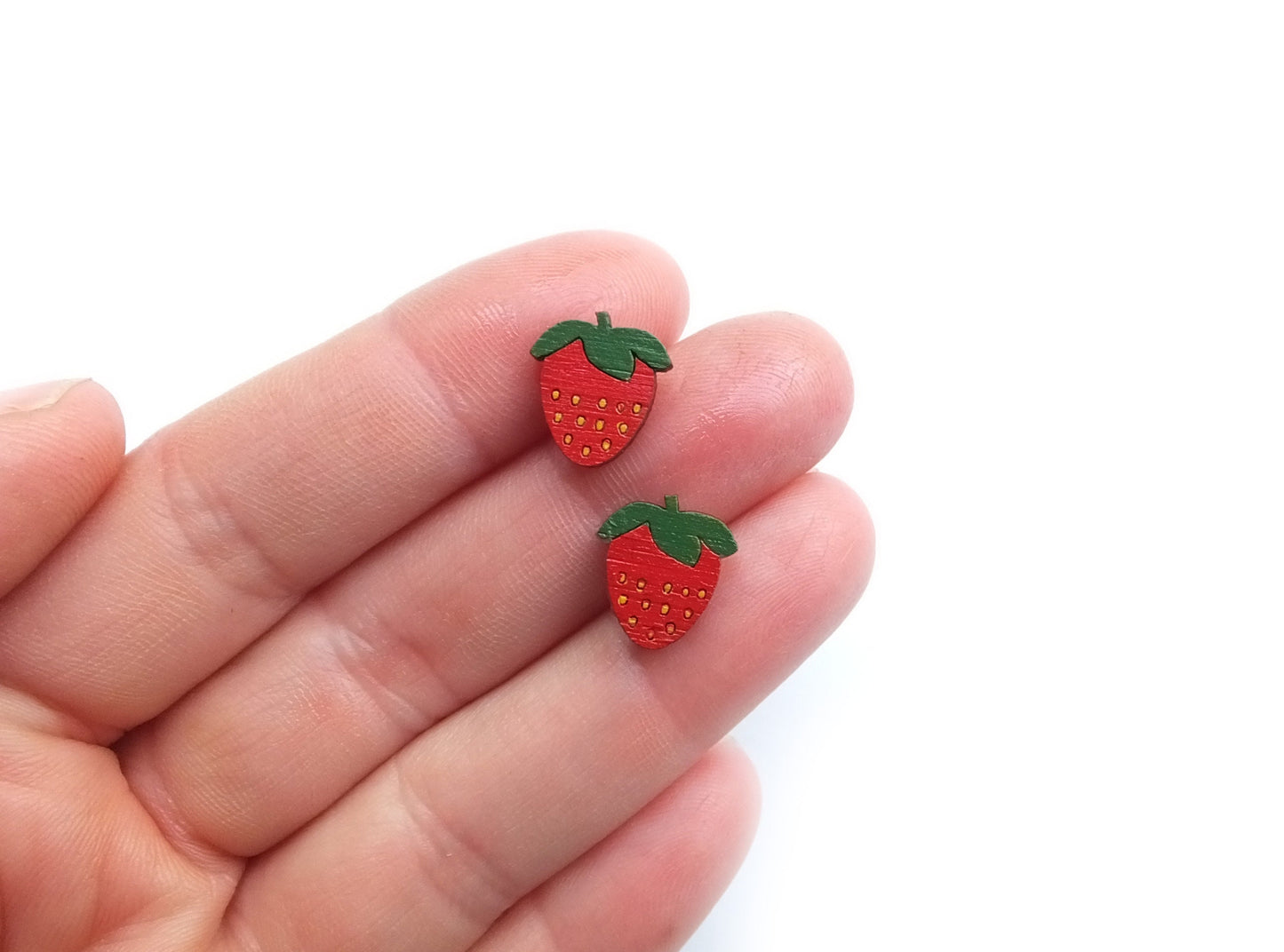Strawberry Stud Earrings – Wooden Summer Fruit Jewellery | Eco-Friendly