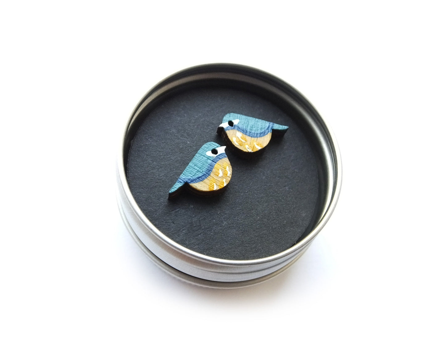 Blue Tit Earrings, Bird Earrings, Wooden Earrings, Wooden Jewellery, Bird Gifts For Her, Garden Birds, UK Birds