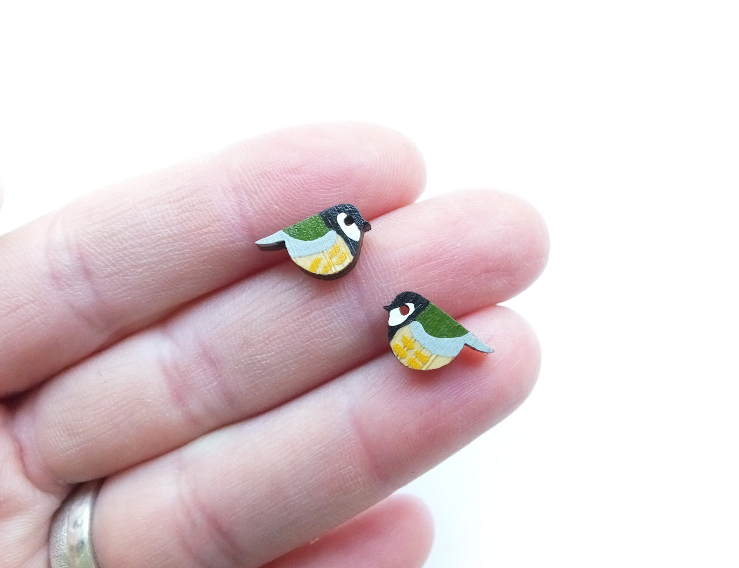 Great Tit Earrings, Bird Earrings, Wooden Earrings, Wooden Jewellery, Bird Gifts For Her, Garden Birds, UK Birds
