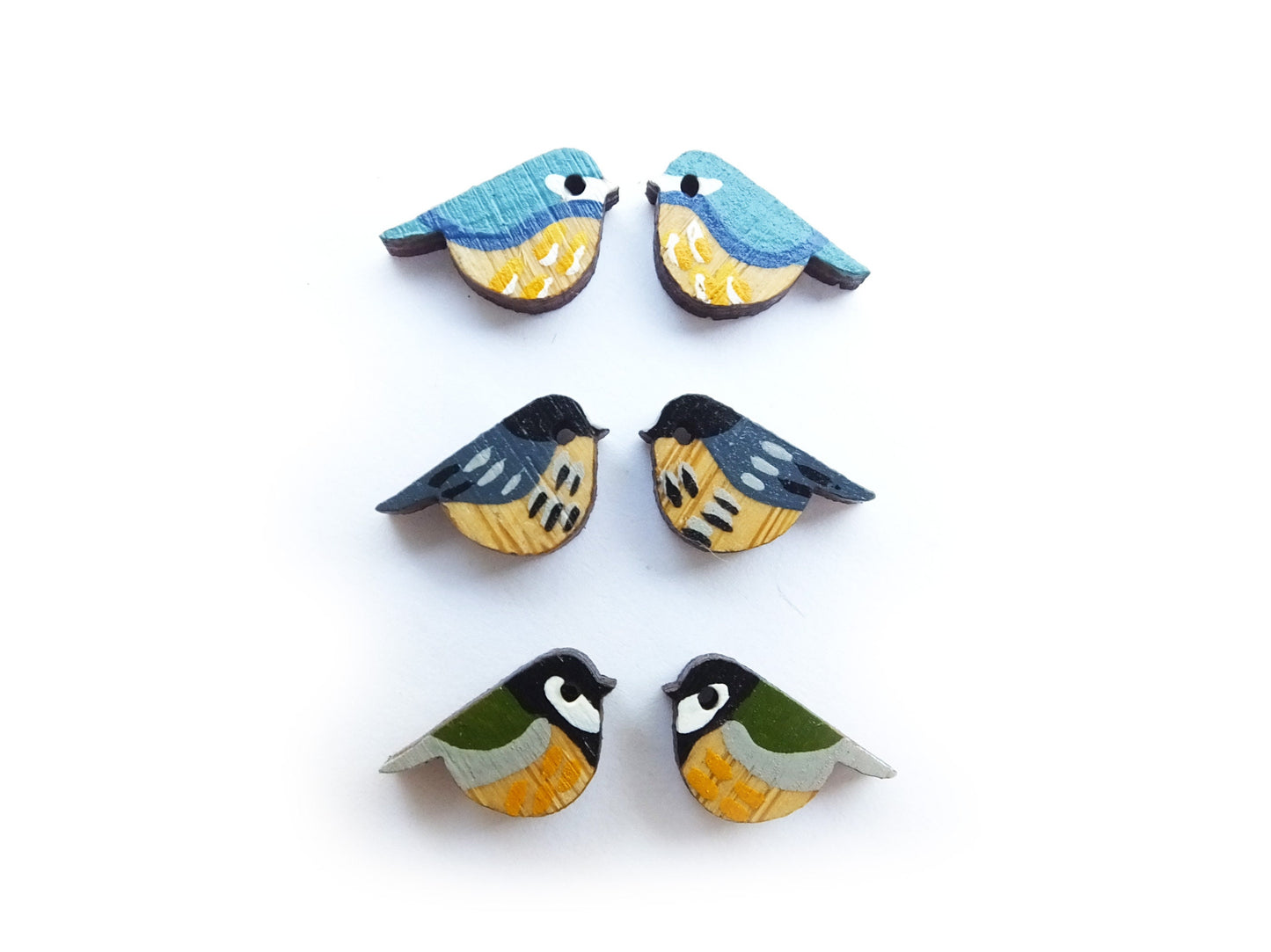 Great Tit Earrings, Bird Earrings, Wooden Earrings, Wooden Jewellery, Bird Gifts For Her, Garden Birds, UK Birds