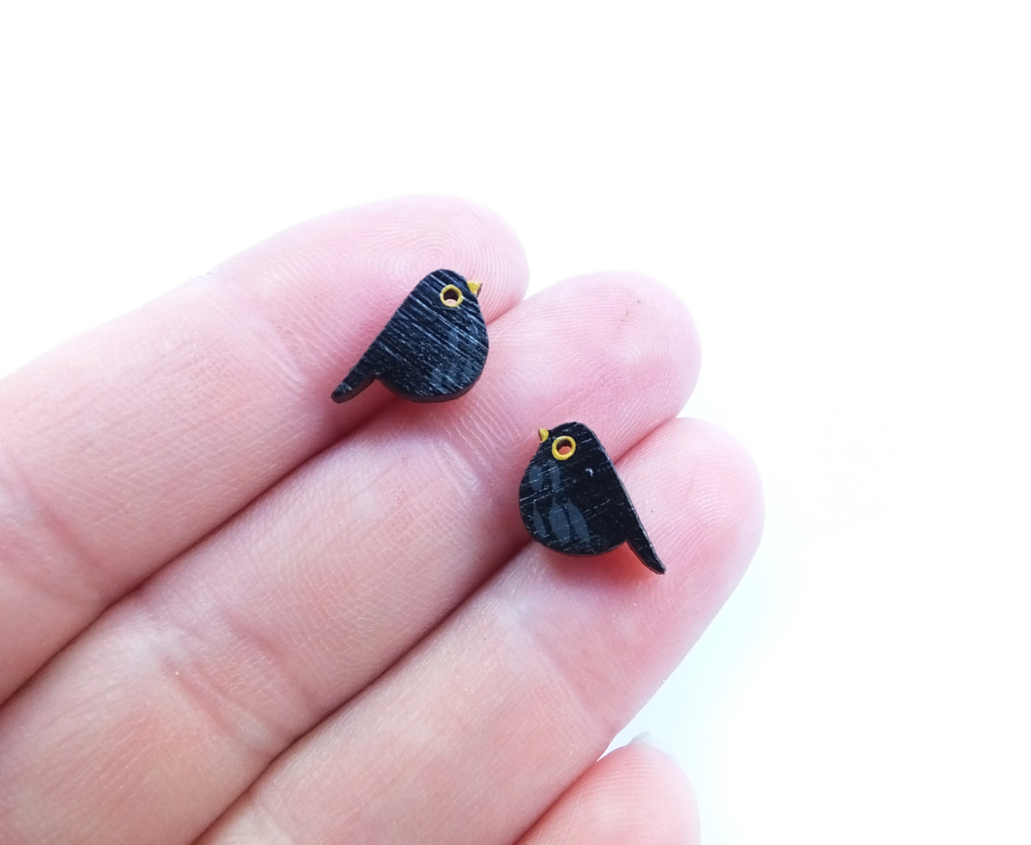 Blackbird Earrings, Bird Studs, Wooden Earrings, Wooden Jewellery, Bird Gifts For Her, Uk Garden Birds