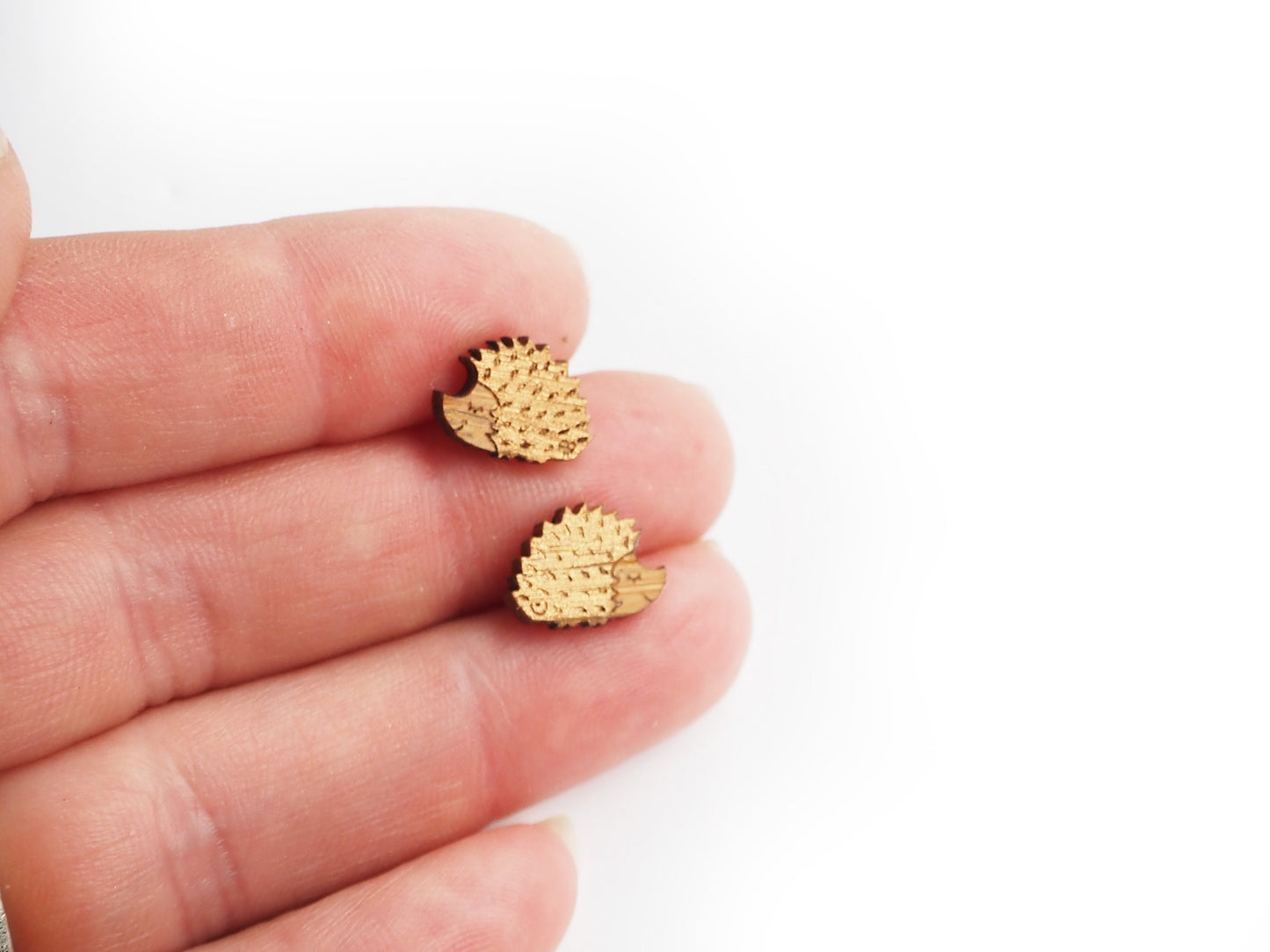 Hedgehog Earrings - Studs, Hedgehog Jewellery, Stud Earrings, Wooden Hedgehogs Earrings