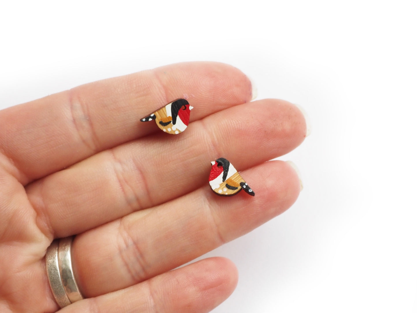 Goldfinch Earrings, Bird Studs, Wooden Earrings, Wooden Jewellery, Bird Gifts For Her, Uk Garden Birds