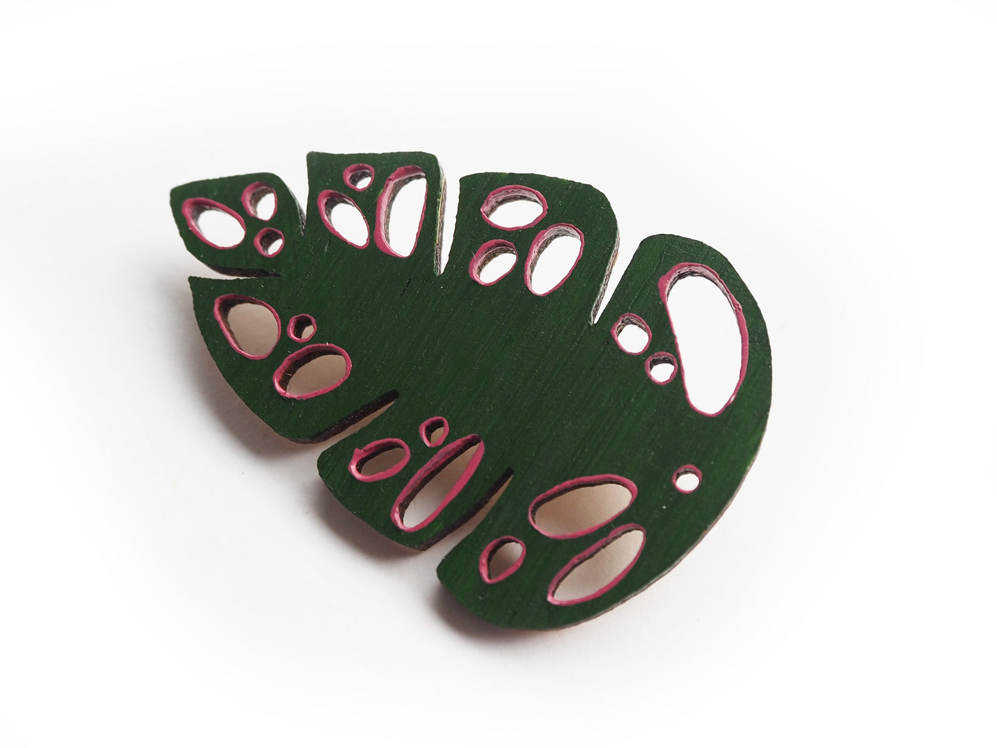Wooden Leaf Brooch, Leaf Jewellery, Cheese Plant Brooch, Monstera Gifts, Hand Painted Brooch, Monestera Leaf