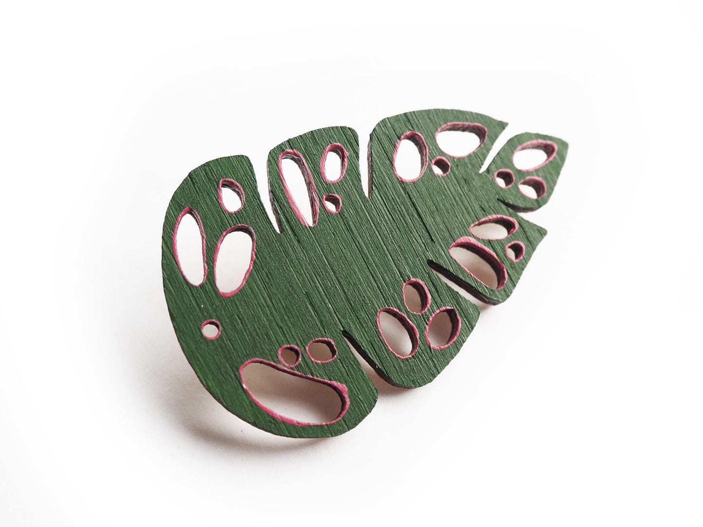 Wooden Leaf Brooch, Leaf Jewellery, Cheese Plant Brooch, Monstera Gifts, Hand Painted Brooch, Monestera Leaf