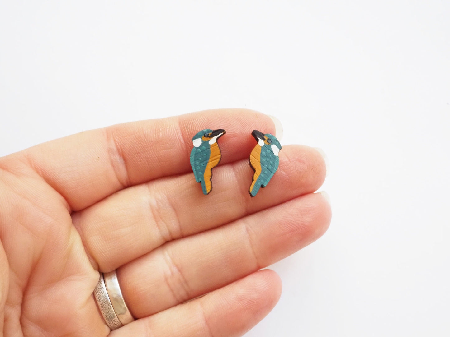 Bird Earrings, Kingfisher Earrings, Wooden Earrings, Bird Gifts For Her, Garden Birds, UK Birds