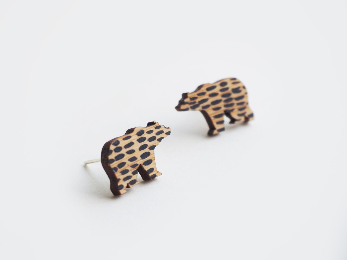 Hand Painted Bear Earrings, Grizzly Studs, Animal Jewellery