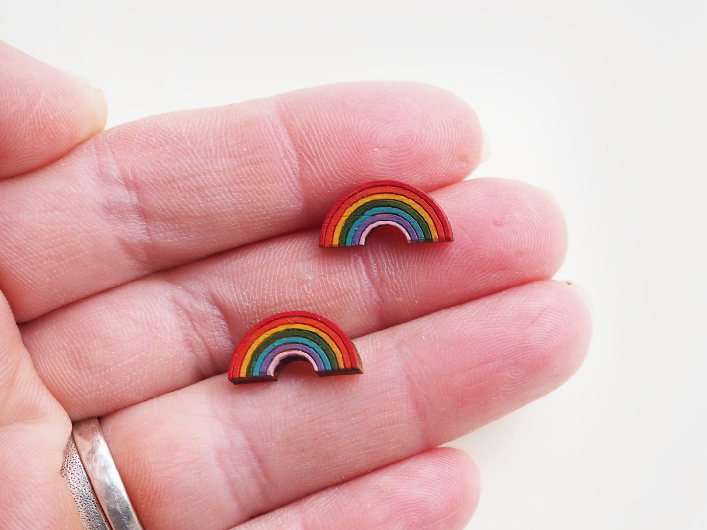Small Hand Painted Wooden Rainbow Stud Earrings UK, Pride Earrings, Eco Friendly Gifts