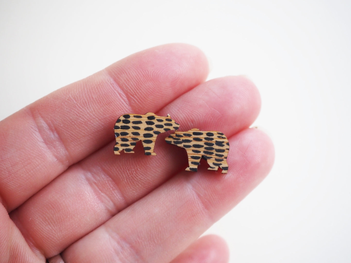 Hand Painted Bear Earrings, Grizzly Studs, Animal Jewellery