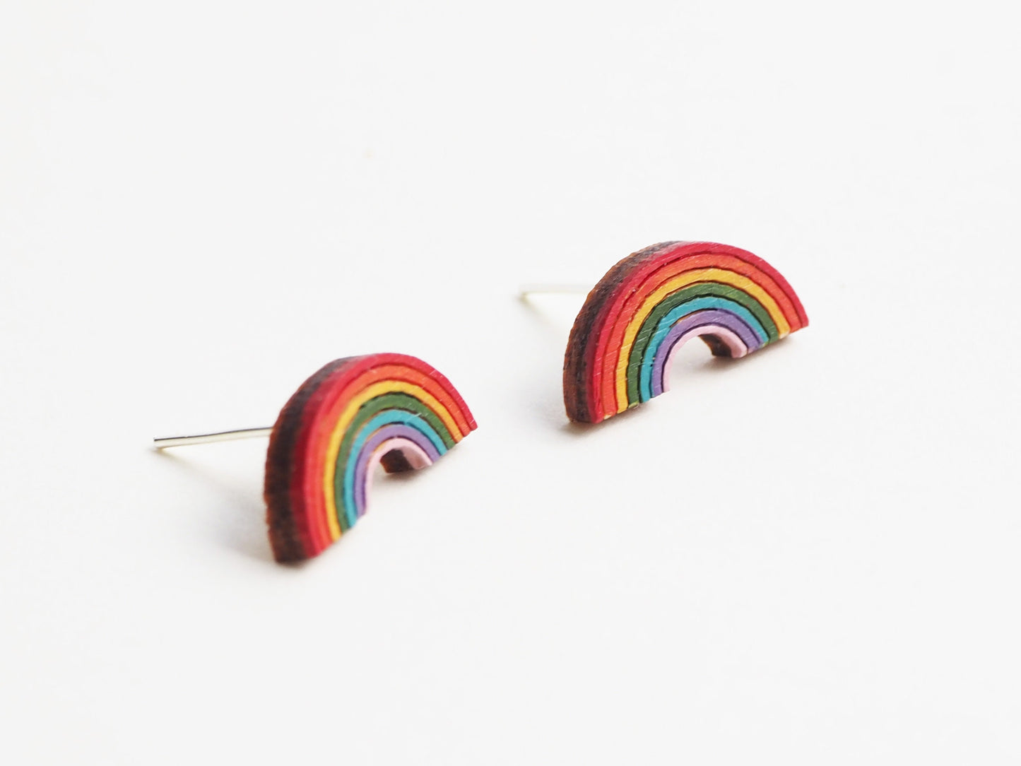 Small Hand Painted Wooden Rainbow Stud Earrings UK, Pride Earrings, Eco Friendly Gifts