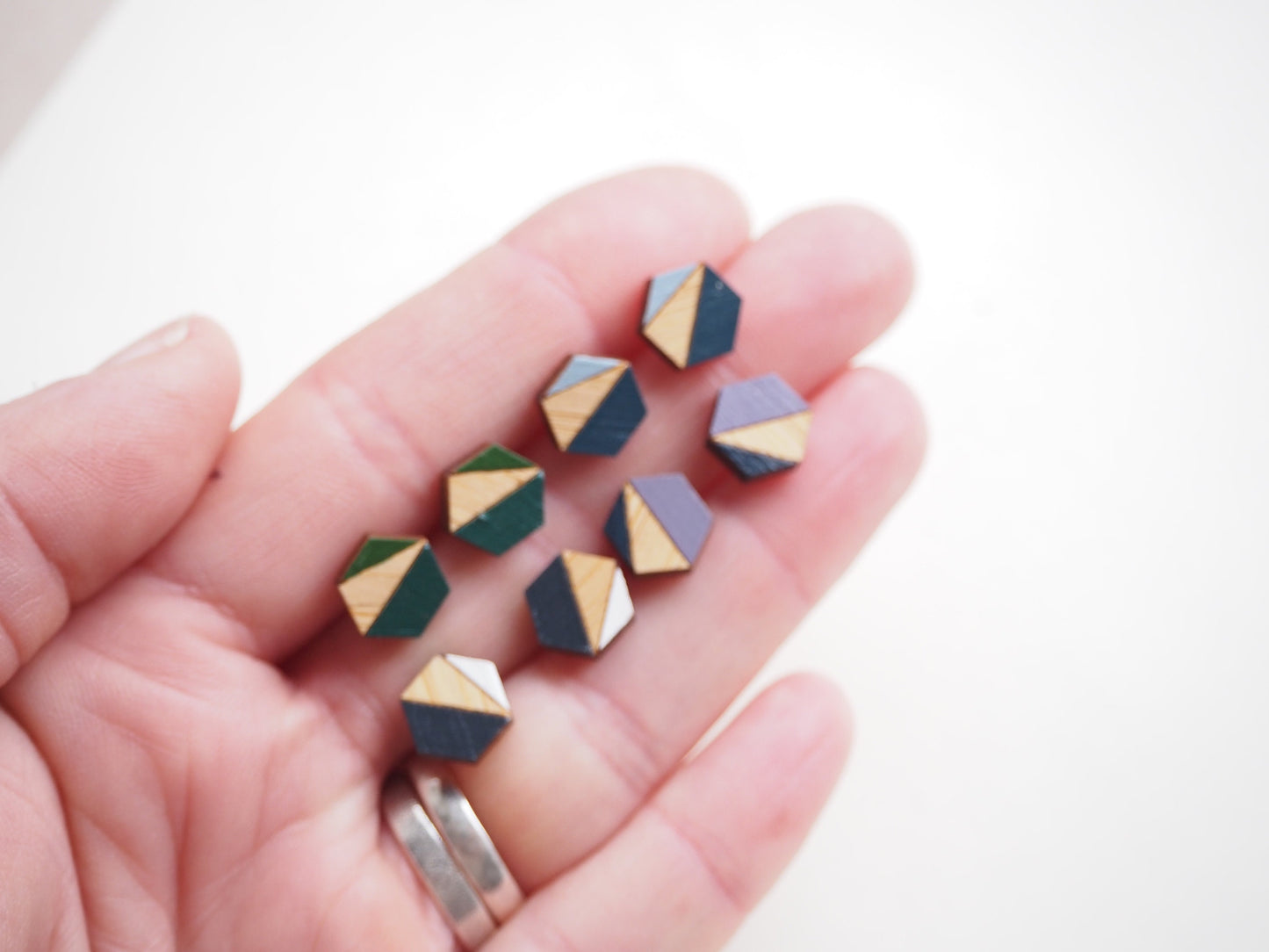 Hexagon Earrings, Geometric Earrings, Hexagon Jewellery, Geometric Stud Earrings, Grey and White, Geometric Earrings, Gift For Her