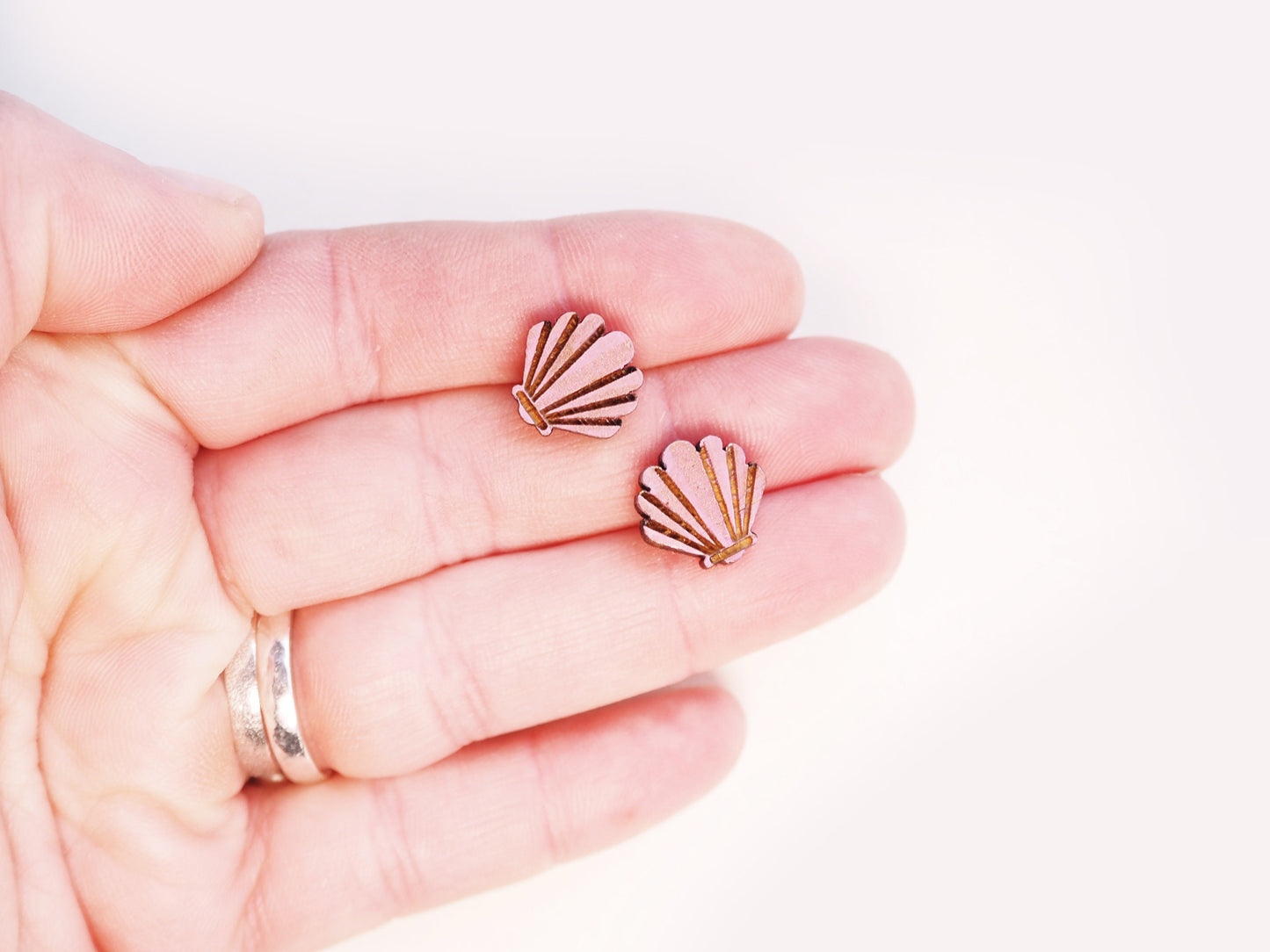 Clam Shell Stud Earrings – Hand Painted Wooden Jewellery | The Mountain and Me
