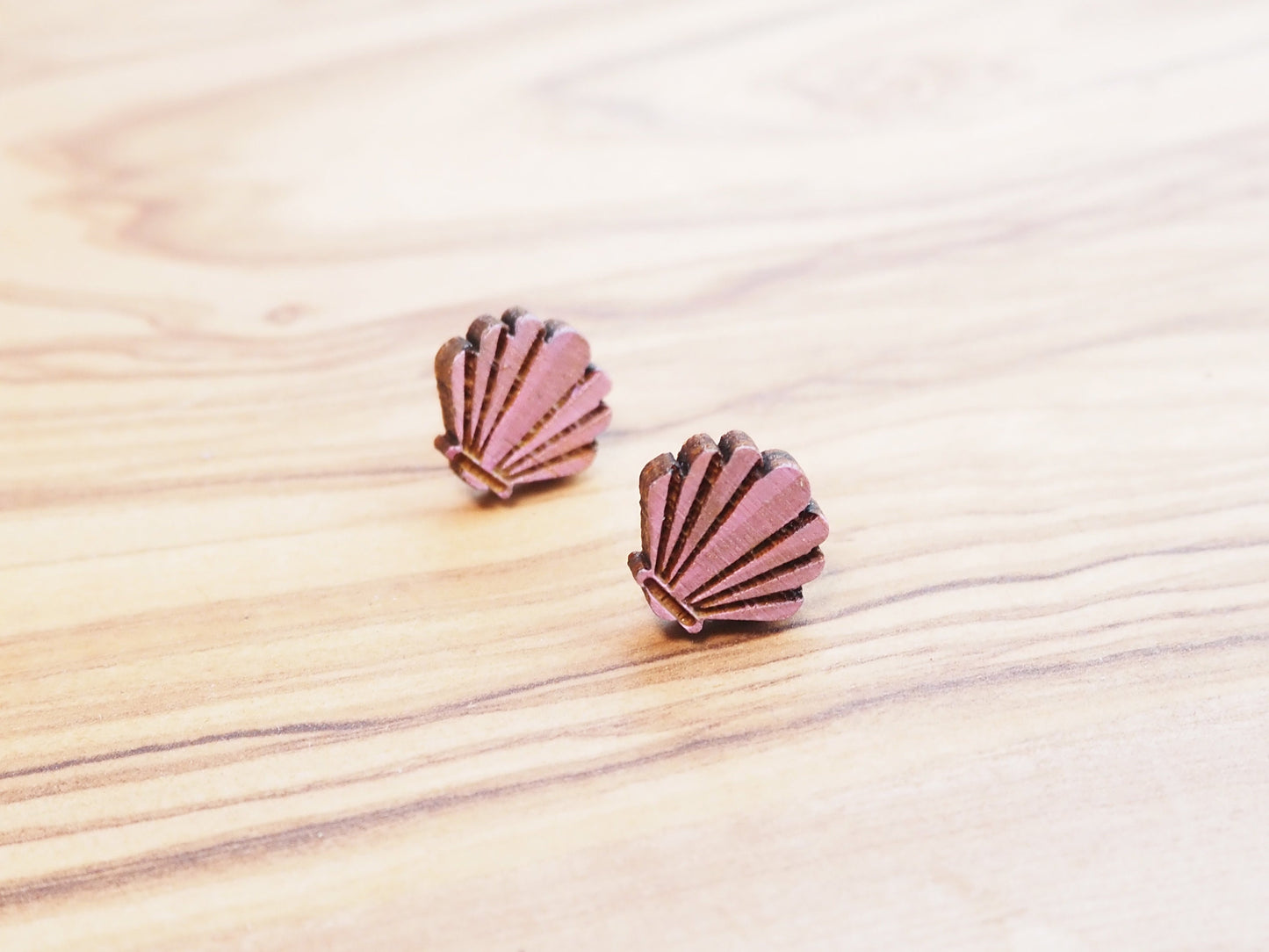 Clam Shell Stud Earrings – Hand Painted Wooden Jewellery | The Mountain and Me