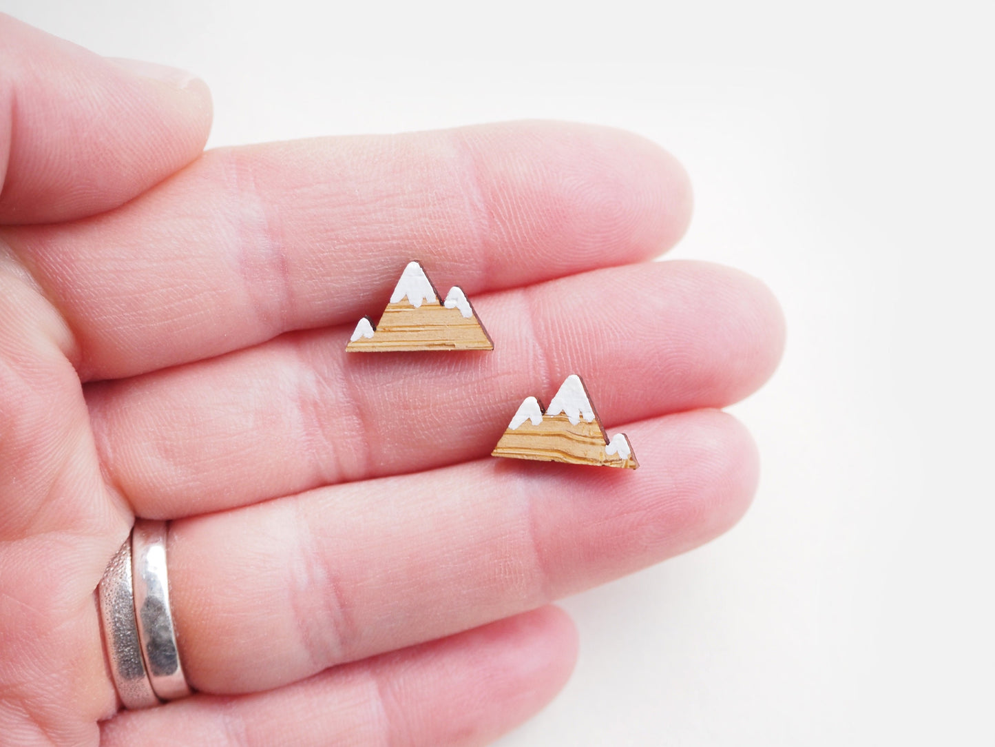 Wooden Mountain Stud Earrings, Three Peaks Jewellery, Walking Gifts For Her