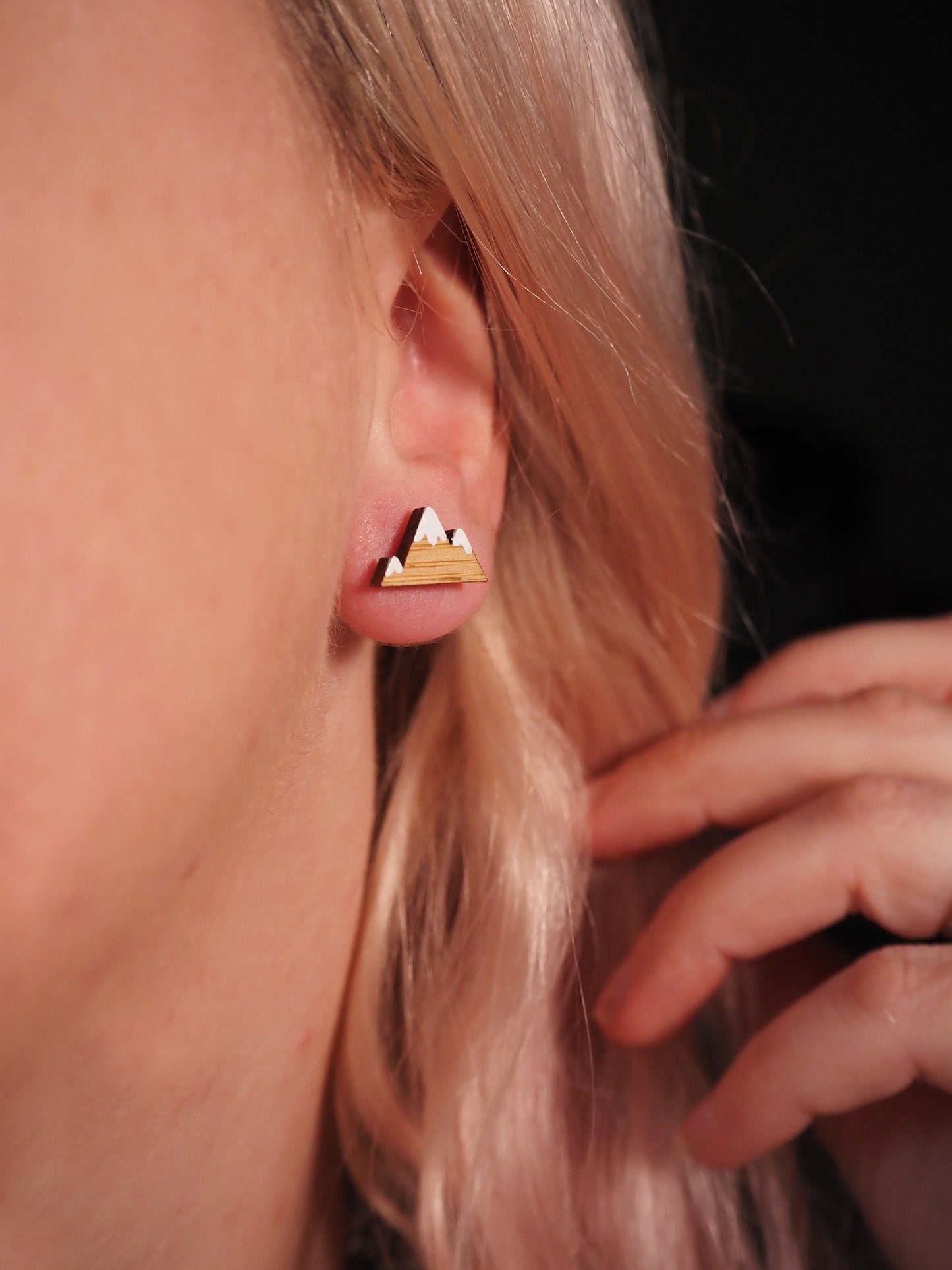 Wooden Mountain Stud Earrings, Three Peaks Jewellery, Walking Gifts For Her