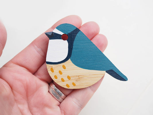 Blue Tit Bird Brooch, Blue Tit, Bird Jewellery, Bird Gifts, British Birds, Gifts for Bird Watchers, Bird Pin, Blue Tits, Wooden Bird Brooch