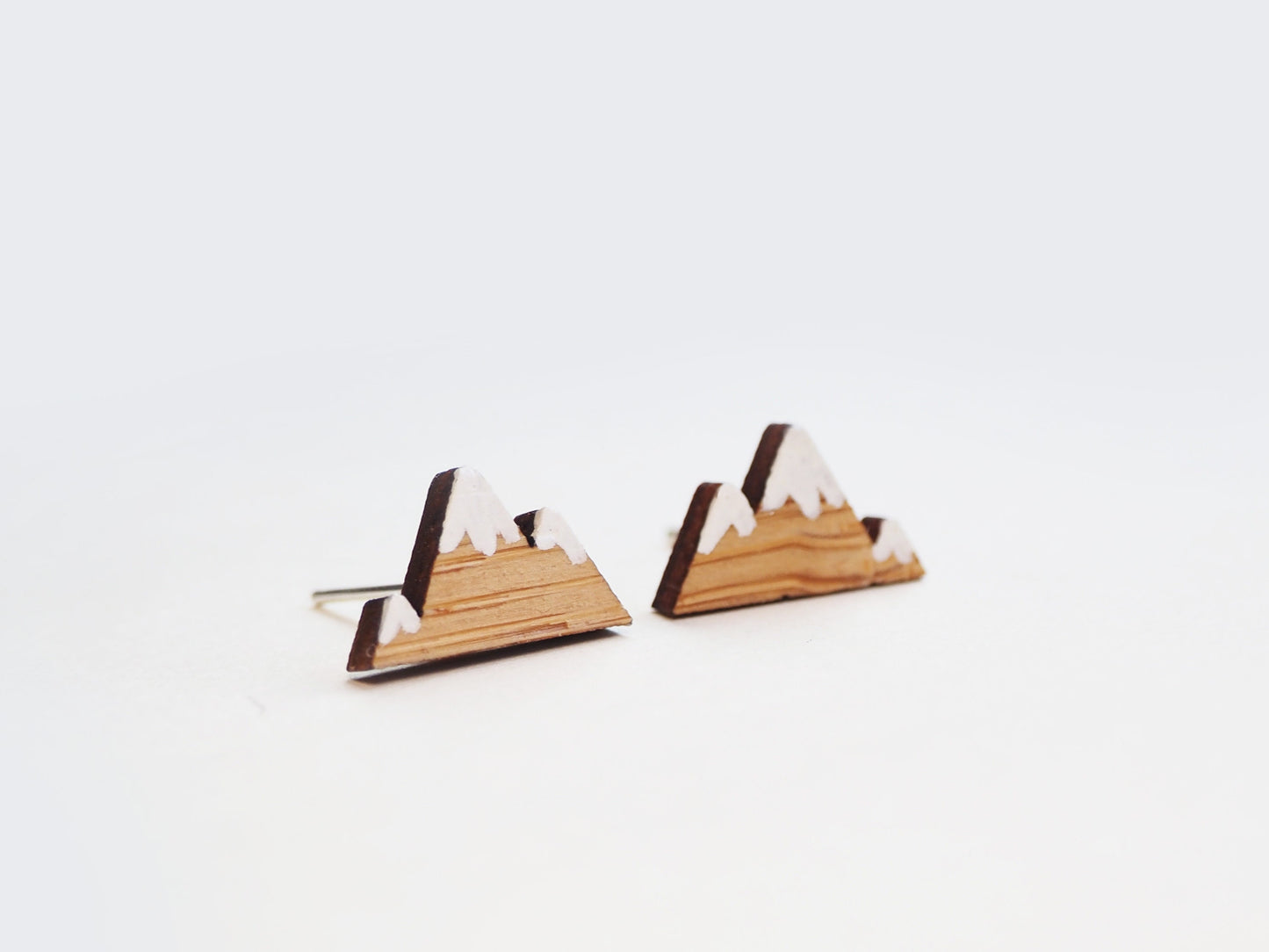 Wooden Mountain Stud Earrings, Three Peaks Jewellery, Walking Gifts For Her