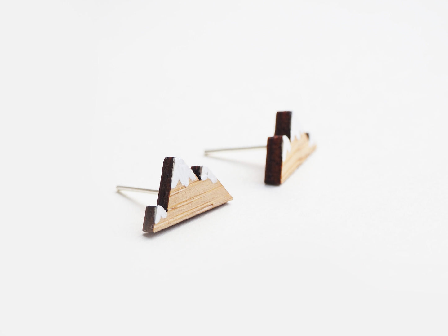 Wooden Mountain Stud Earrings, Three Peaks Jewellery, Walking Gifts For Her