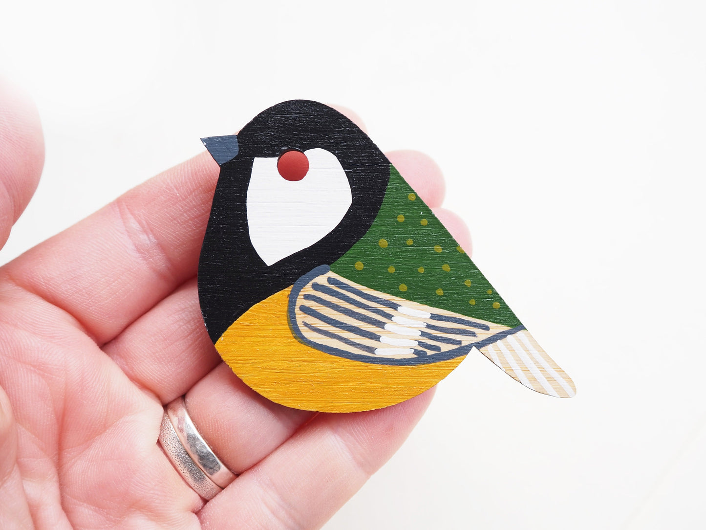 Great Tit Bird Brooch, Wooden Bird Brooch, Bird Gifts, British Birds, Bird Pin