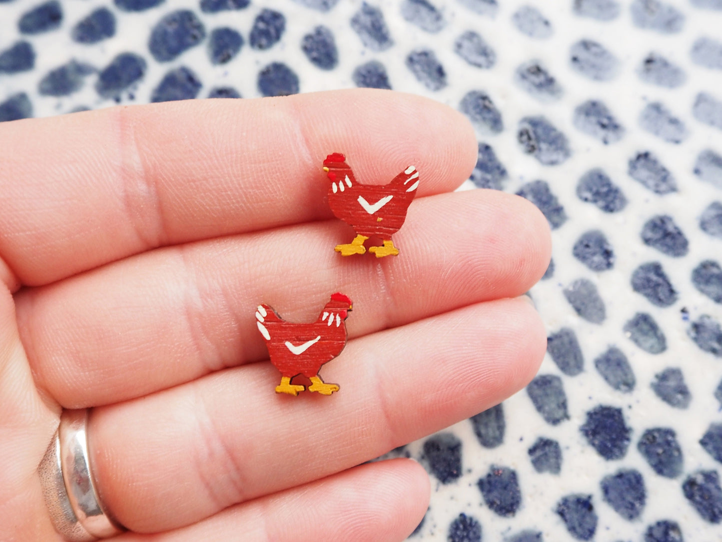 Chicken Stud Earrings - Hand Painted Sustainable Jewellery