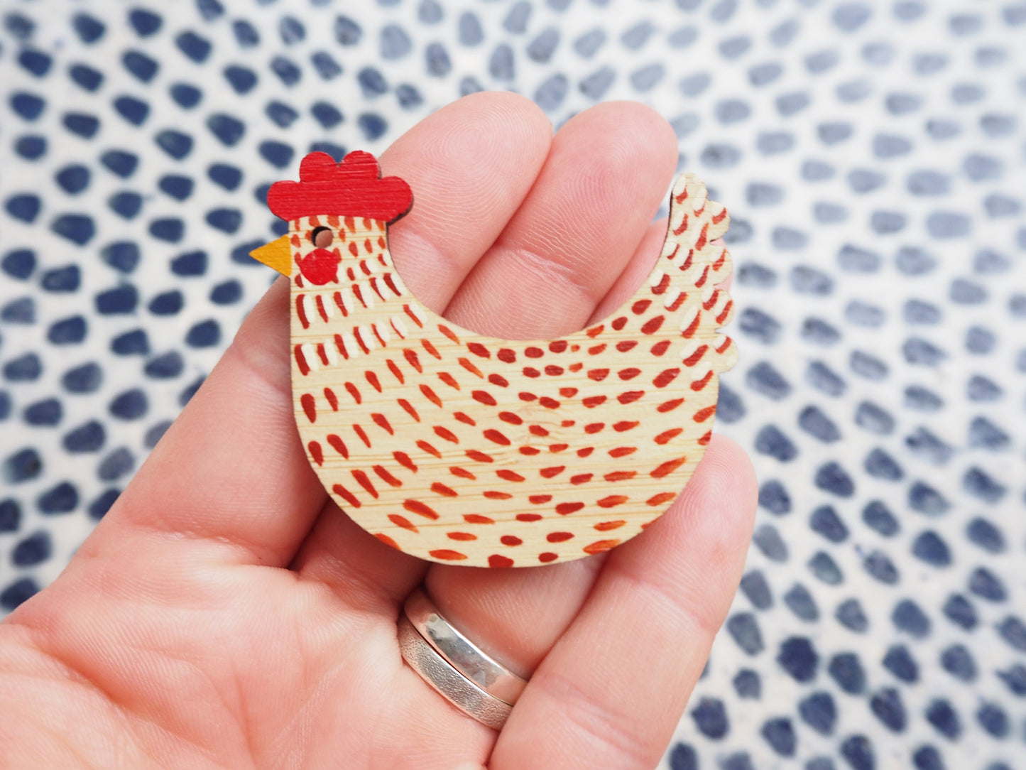 Chicken Brooch, Hen Brooch, Chicken Gifts, Hand Painted Hen, Wooden Chicken Brooch