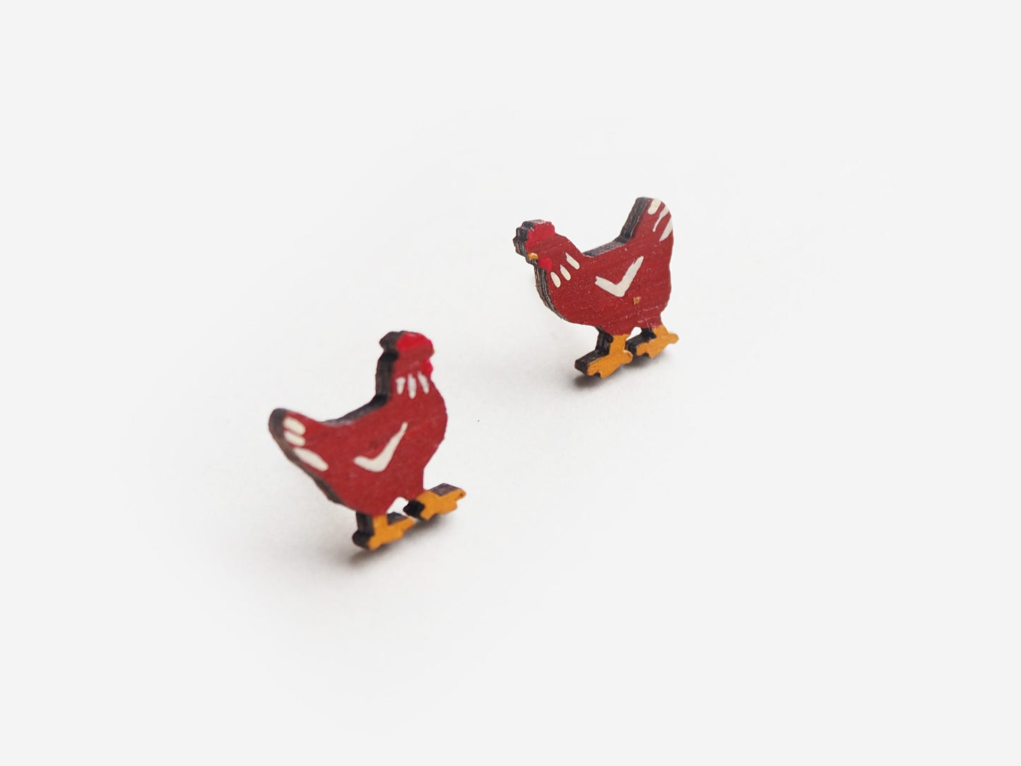 Chicken Stud Earrings - Hand Painted Sustainable Jewellery