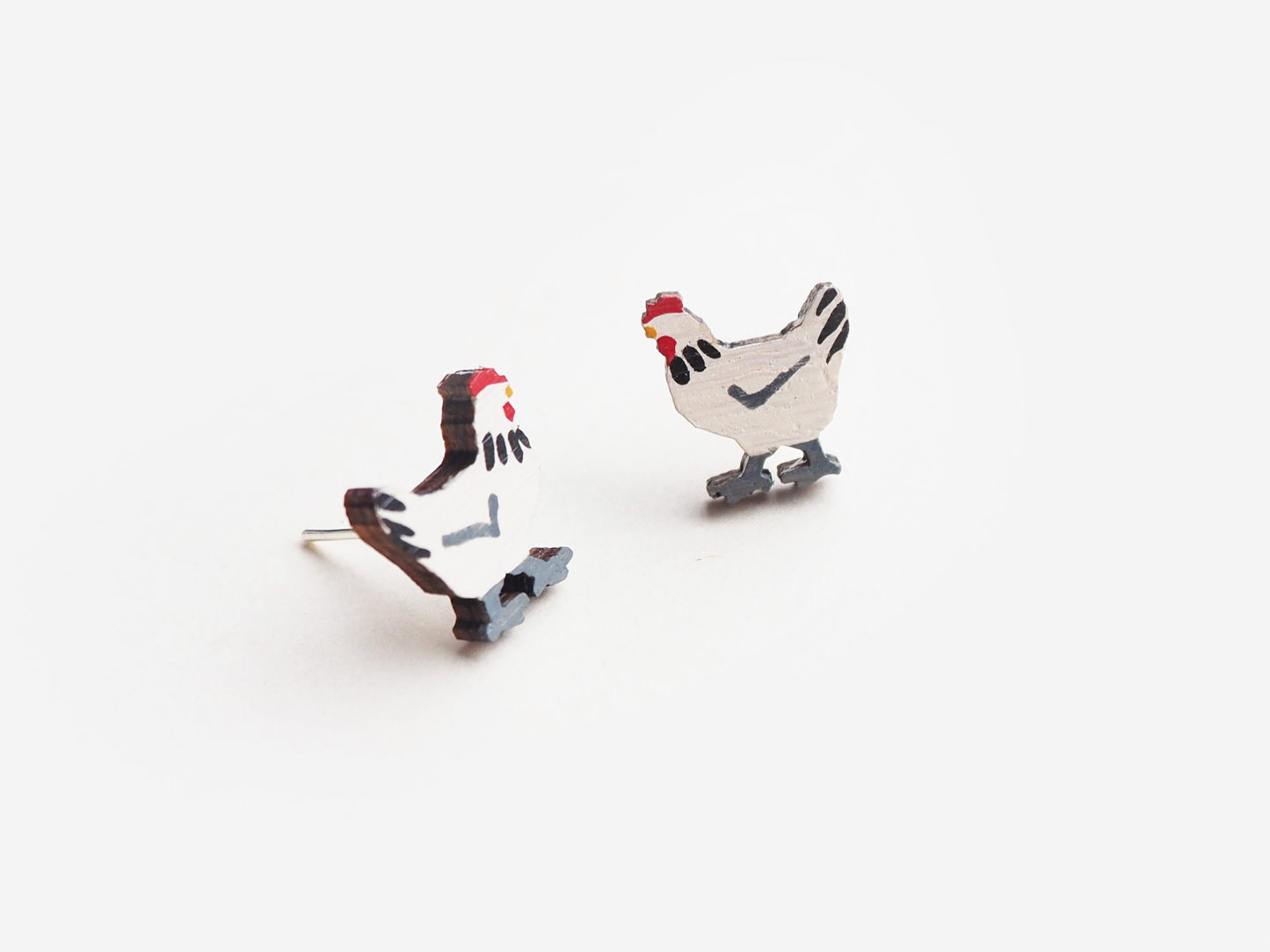 Hand Painted Chicken Stud Earrings,