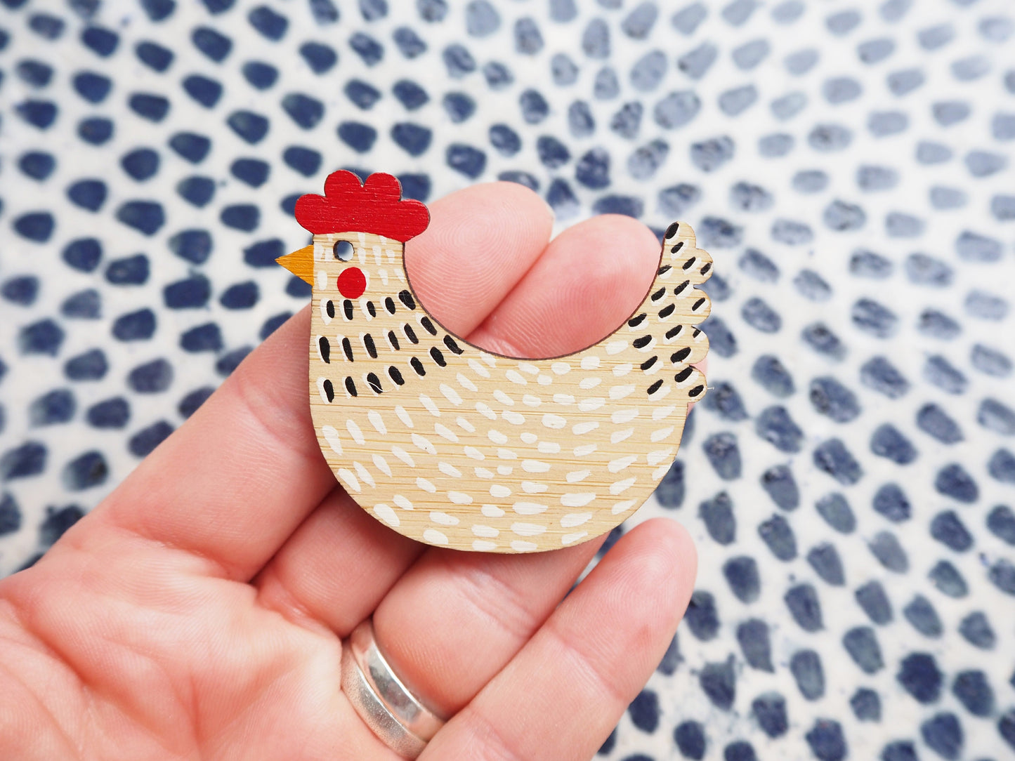 Chicken Brooch, Hen Brooch, Chicken Gifts, Hand Painted Hen, Pin, Light Sussex Chicken