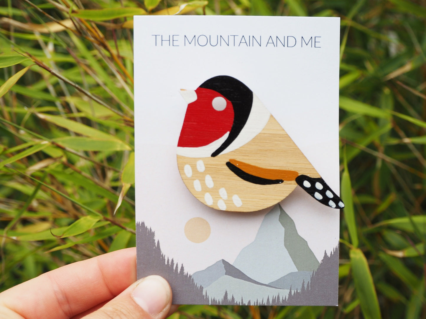 Wooden Bird Brooch, Goldfinch, Bird Jewellery, Bird Gifts, British Birds, Gifts for Bird Watchers, Bird Pin