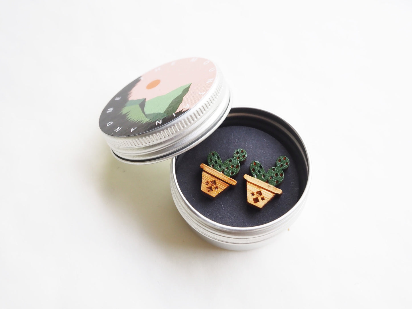 Cactus Stud Earrings, Hand Painted Wooden Earrings, Plant Gifts For Her, Cacti Earrings