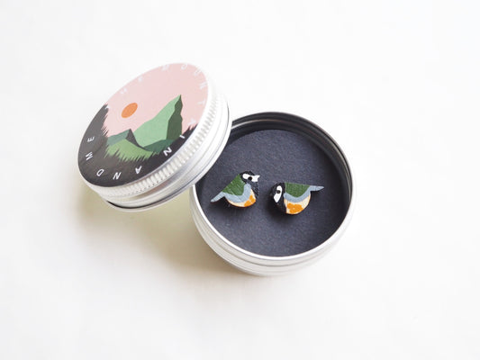 Great Tit Earrings, Bird Earrings, Wooden Earrings, Wooden Jewellery, Bird Gifts For Her, Garden Birds, UK Birds