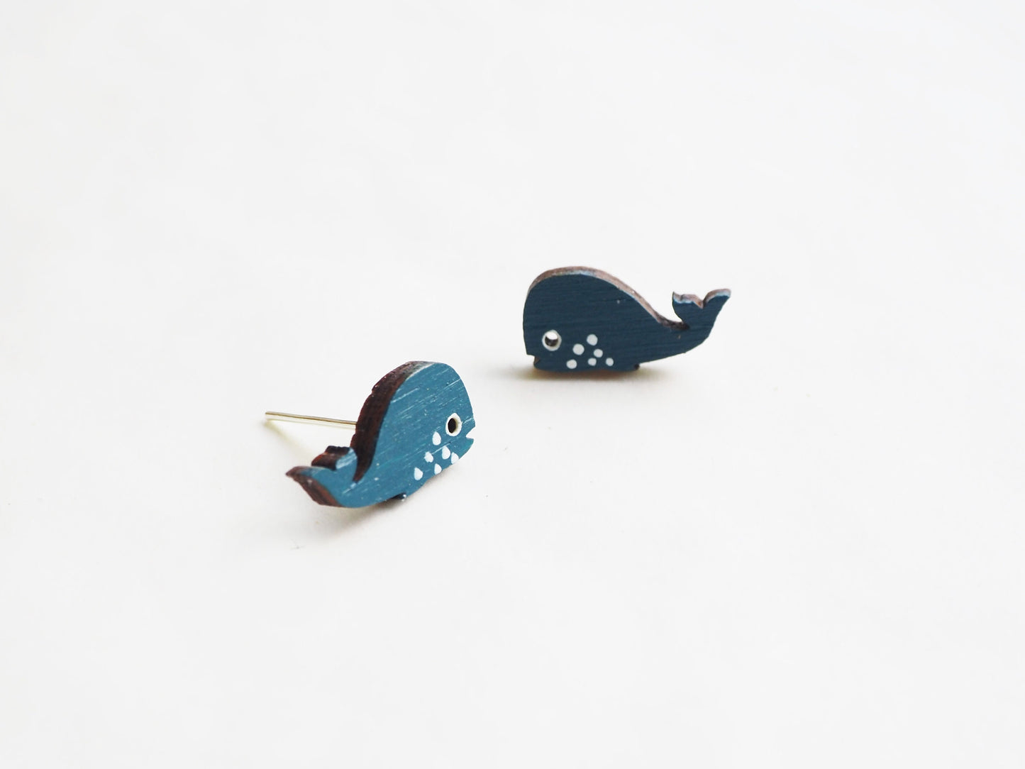 Whale Earrings - Whale Studs - Animal Earrings - Wooden Earrings