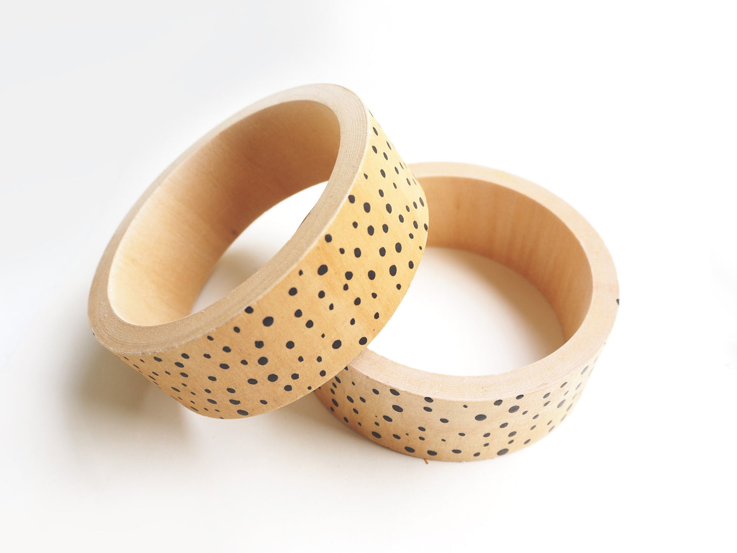 Spotty Wooden Bangle, Patterned Bangle, Black Polka Dot Bracelet