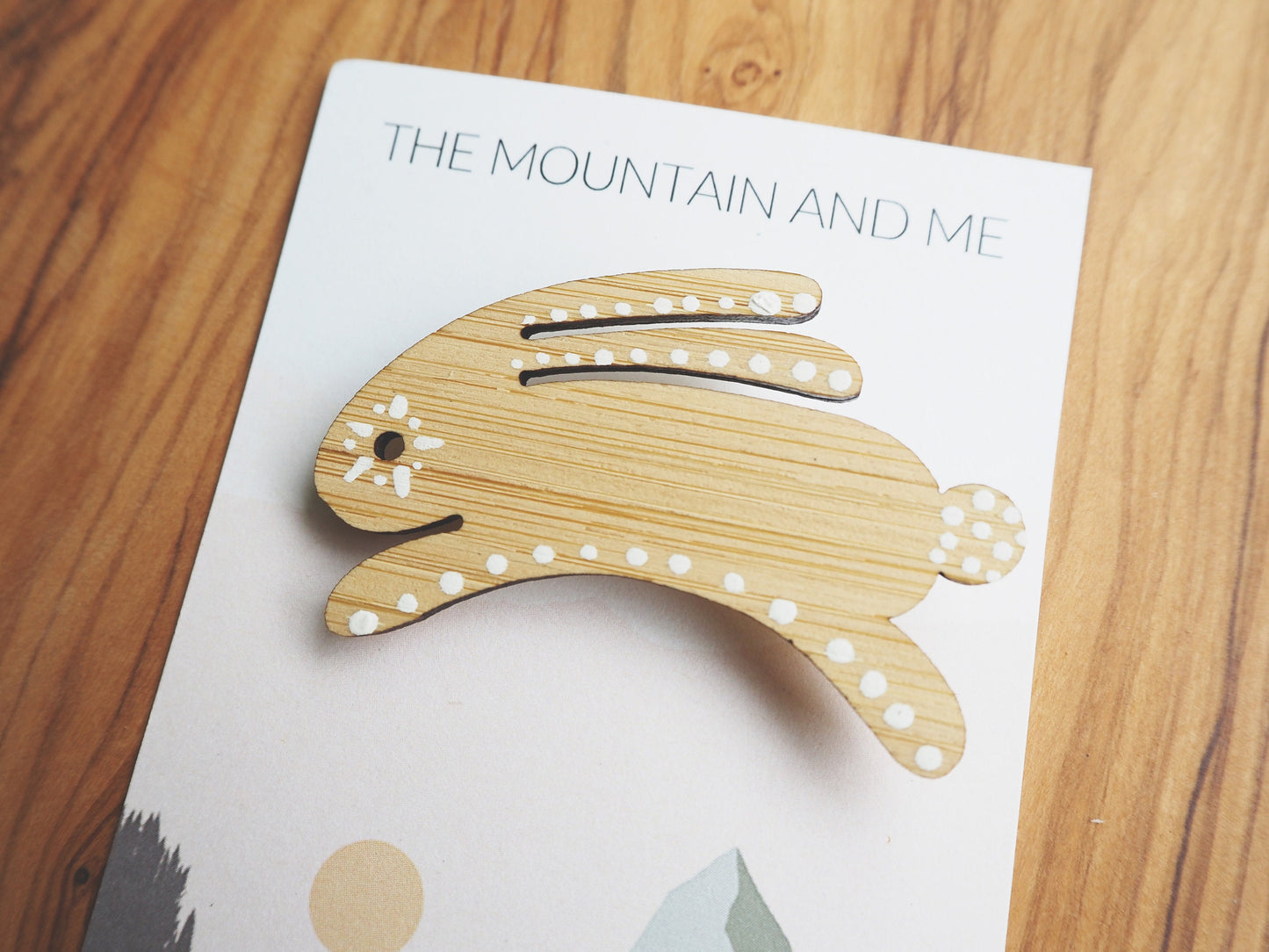 Rabbit Brooch – Hand Painted FSC Bamboo Hare Pin, Scandinavian Inspired