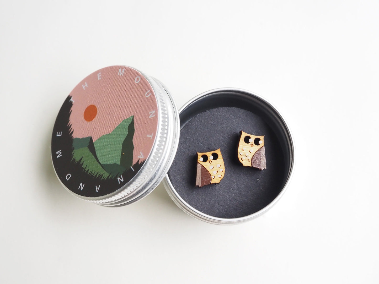 Owl Stud Earrings | Hand Painted | Nature-Inspired Wooden Jewellery